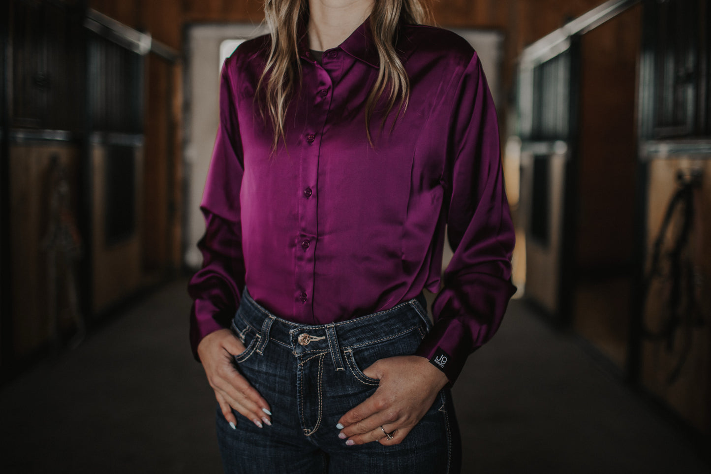 Satin Button-Up Long Sleeve Shirt