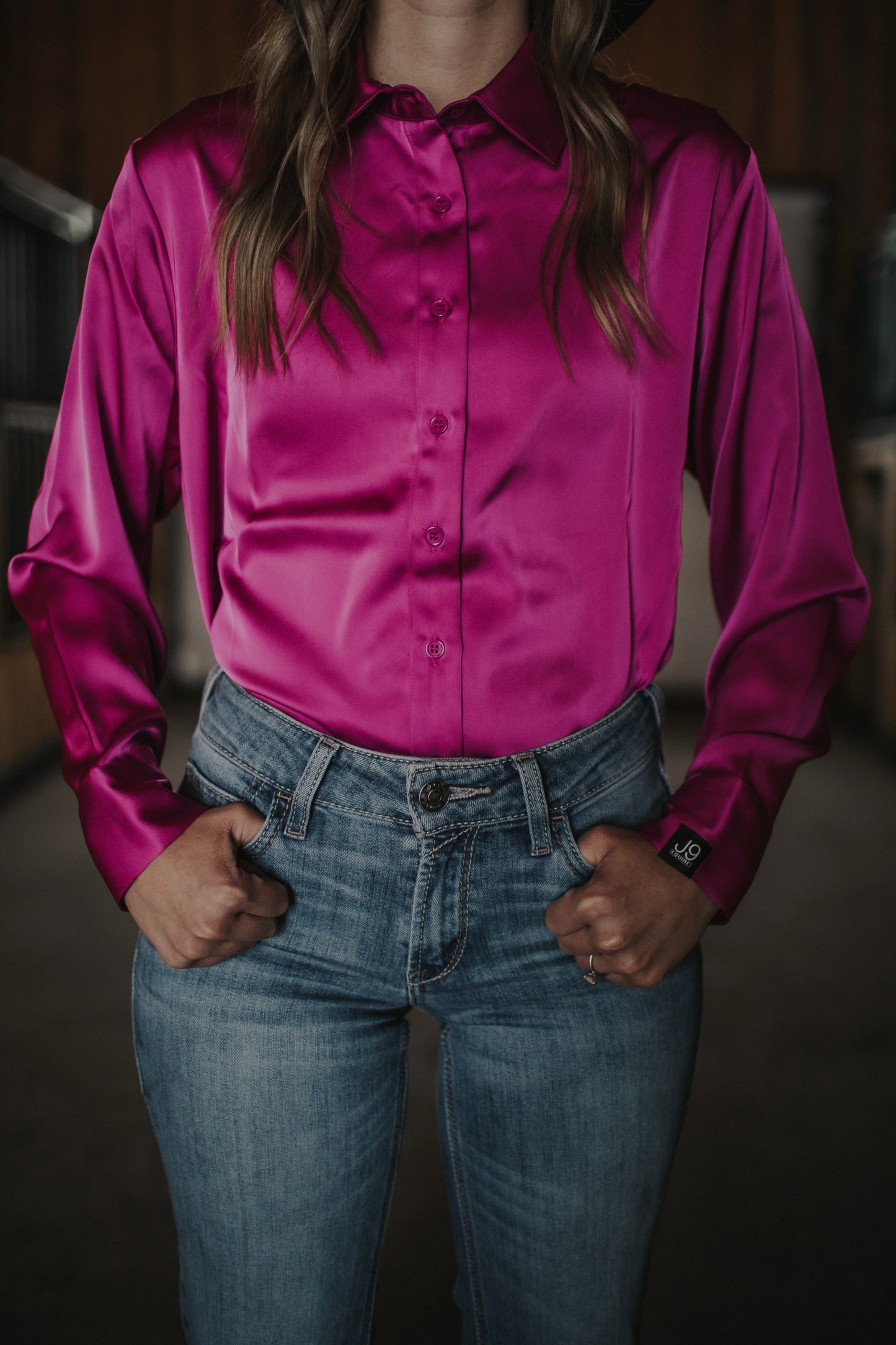 Satin Button-Up Long Sleeve Shirt